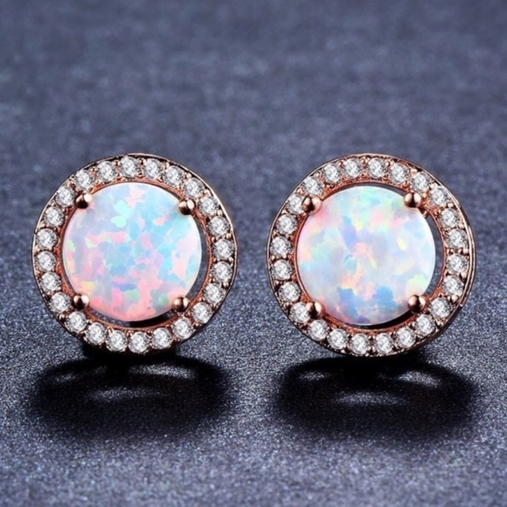 SALE Rose Gold Fire Opal Stud Earrings